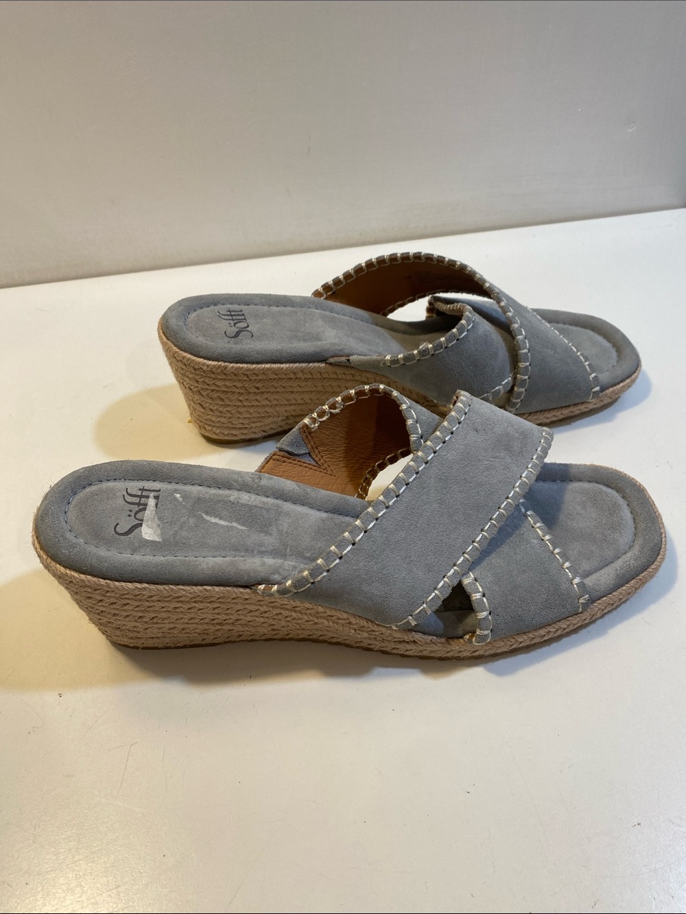 SOFT Gray Suede Leather Wedge Slide Sandals Sz 11M - Picture 5 of 13